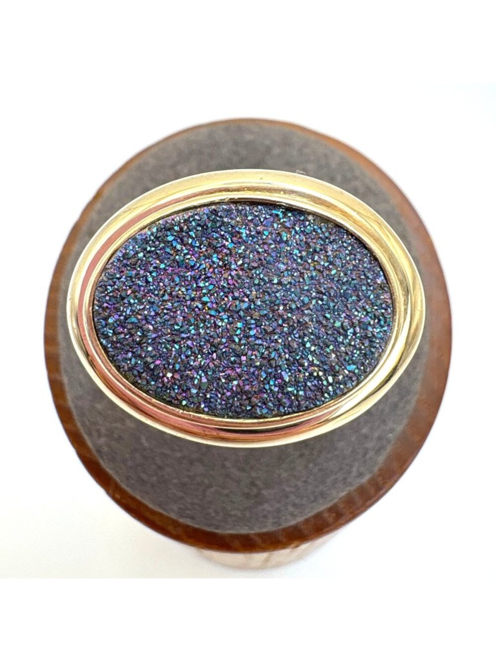 Blue Druzy Bezel Set Gold Over Sterling Silver 925 Statement Ring Size 7.5